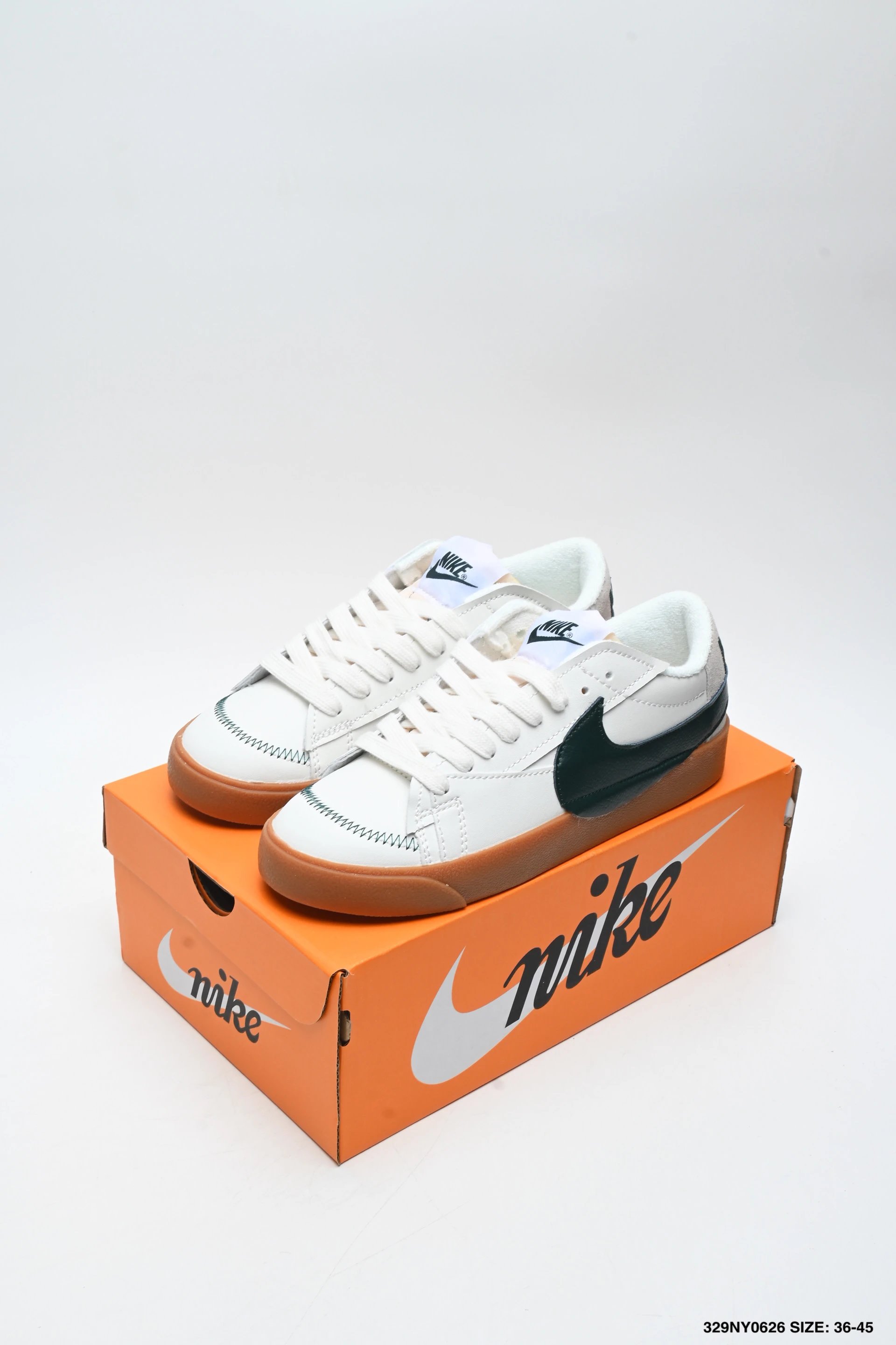 Nike White Leather Sneakers Black Swoosh Gum Sole Shoes