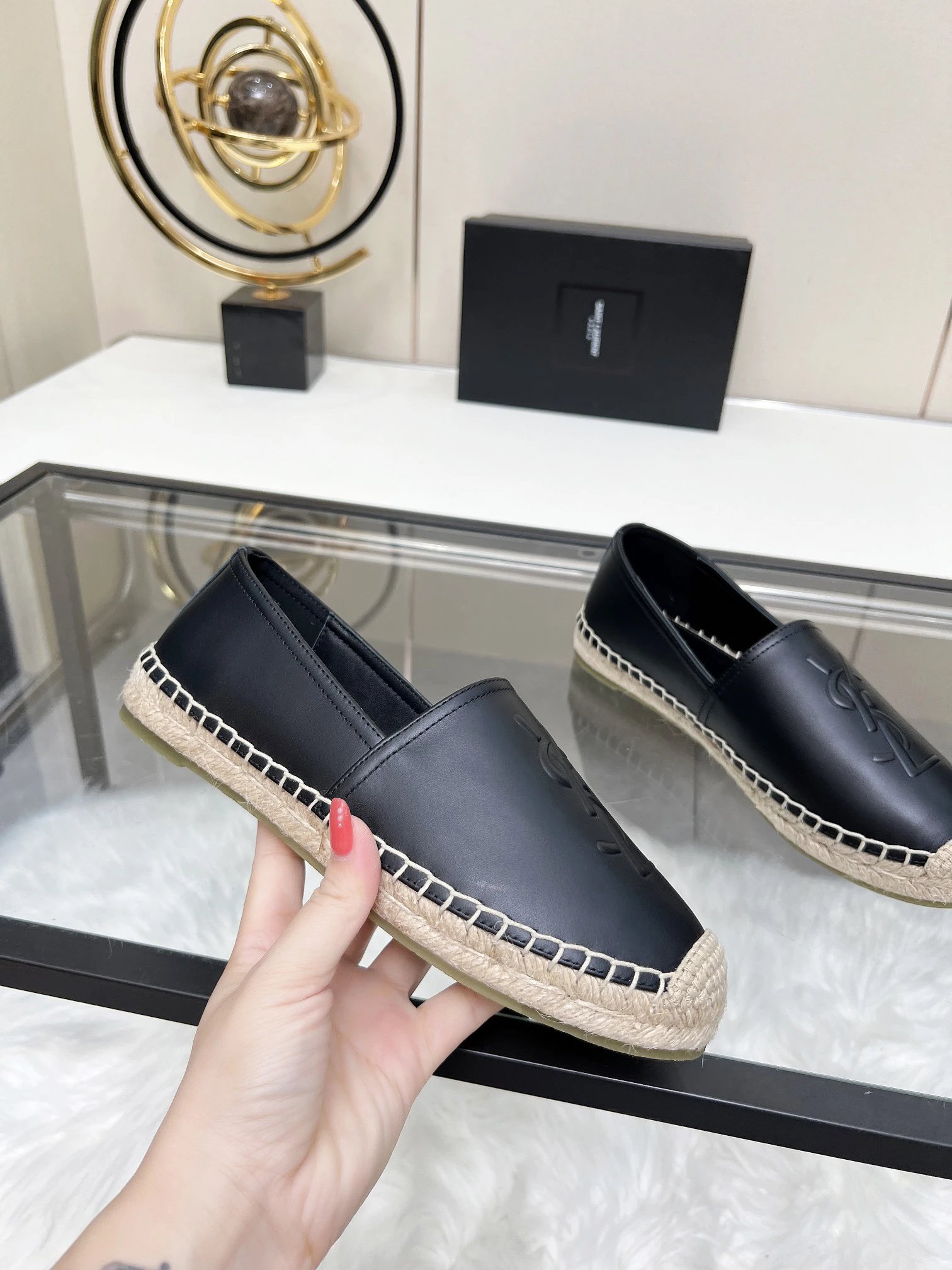 Saint Laurent Black Leather Espadrilles Shoes