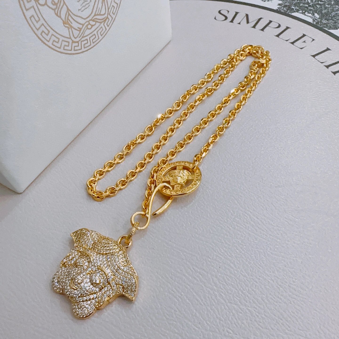 Versace Gold Medusa Crystal Pendant Necklace