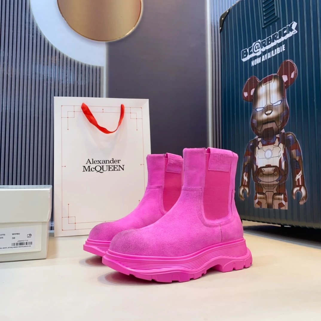 Alexander McQUEEN Pink Suede Platform Boots Women