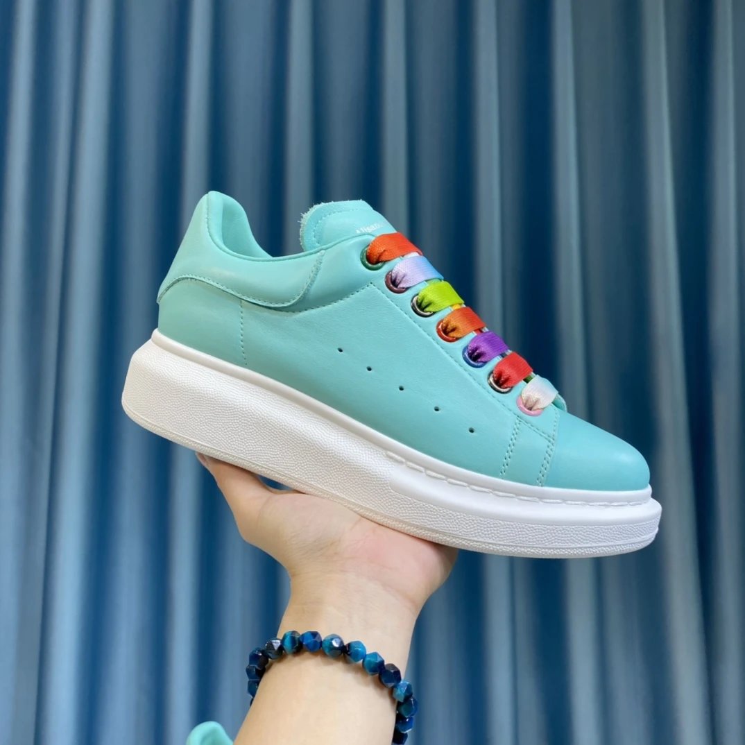 Alexander McQueen Rainbow Lace Turquoise Leather Sneakers