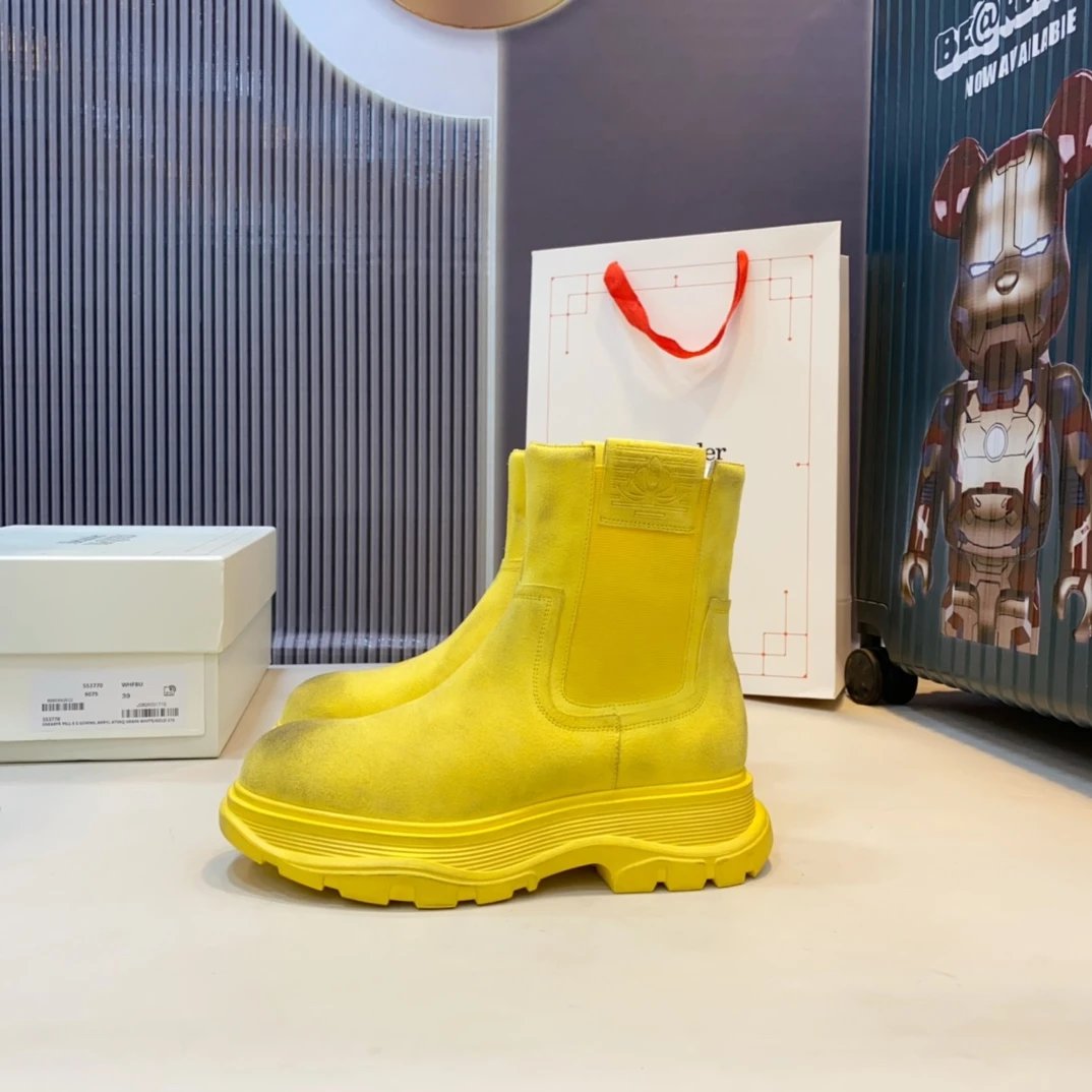 Alexander McQueen Yellow Suede Chunky Chelsea Boots