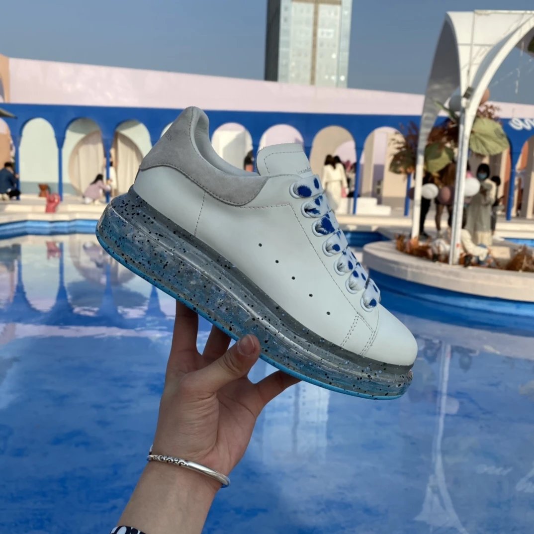 Alexander McQUEEN White Leather Blue Sole Sneakers
