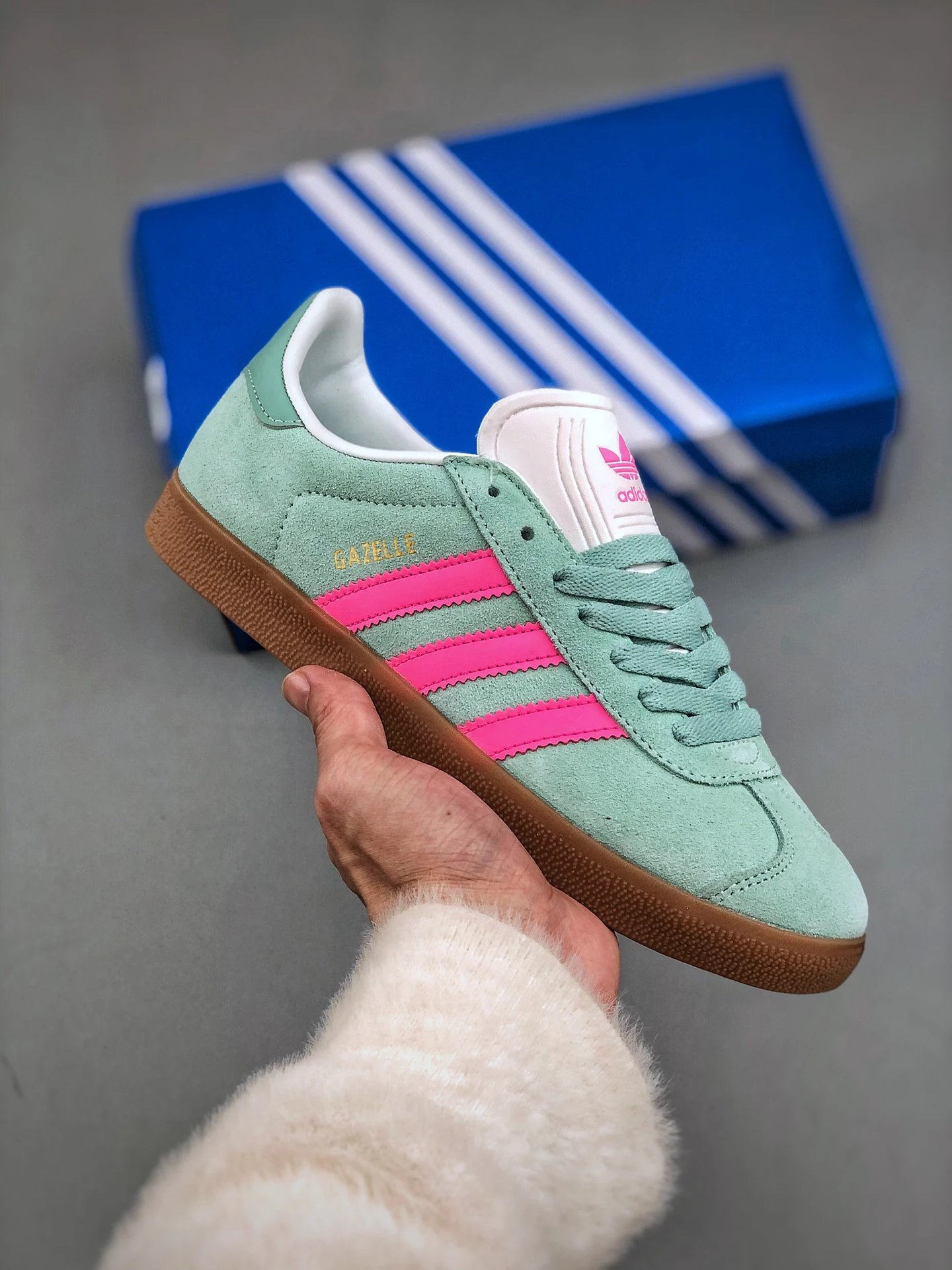 Adidas Gazelle Green Pink Suede Retro Sneakers