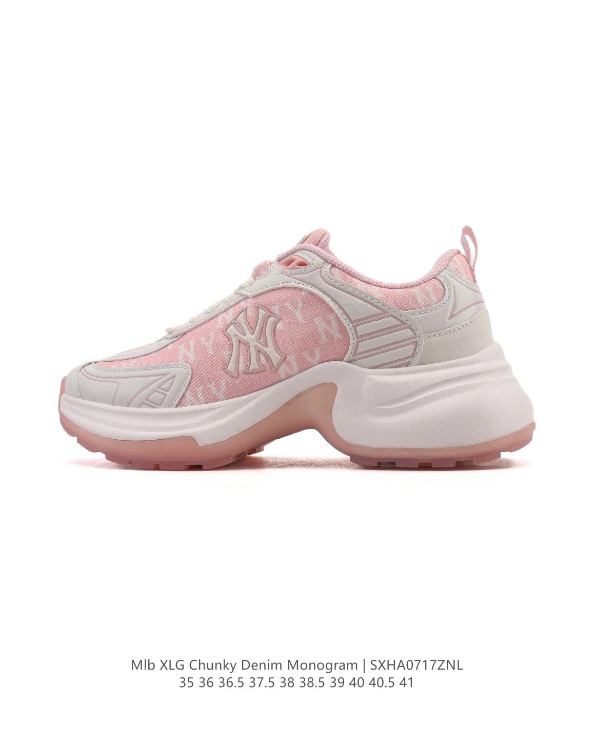 MLB XLG Chunky Pink Denim Monogram Sneakers Shoes