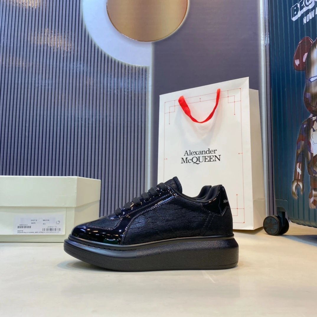 Alexander McQueen Black Leather Platform Sneakers