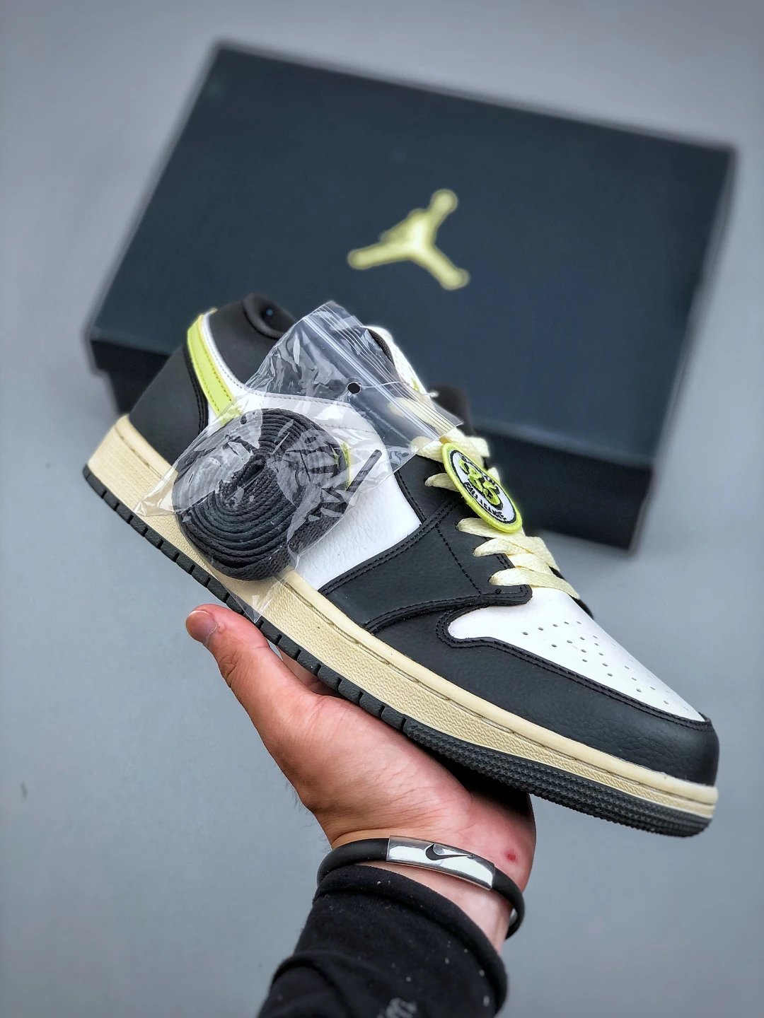 Air Jordan Black White Neon Leather Sports Shoes