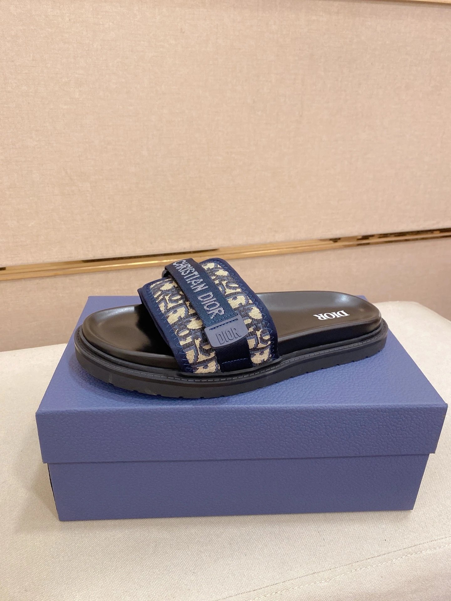 Dior Men Blue Oblique Slide Sandals Summer Fashion Shoes