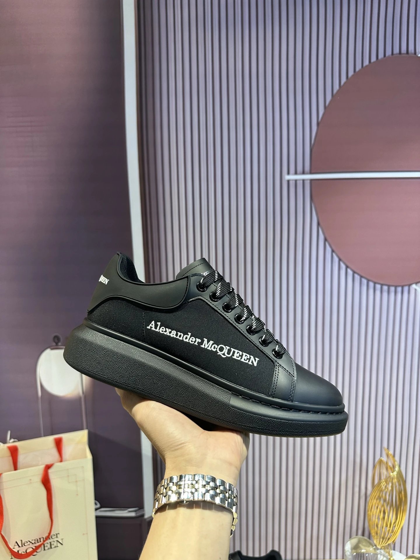 Alexander McQueen Black Leather Oversized Sneakers Shoes
