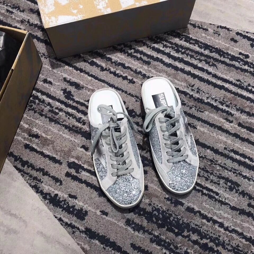 Golden Goose Women Glitter Sneakers Silver Casual Shoes