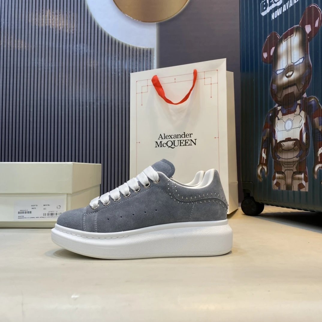 Alexander McQueen Grey Suede Crystal Platform Sneakers