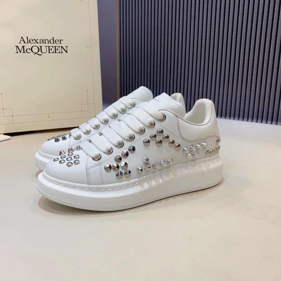 Alexander McQueen White Studded Leather Platform Sneakers