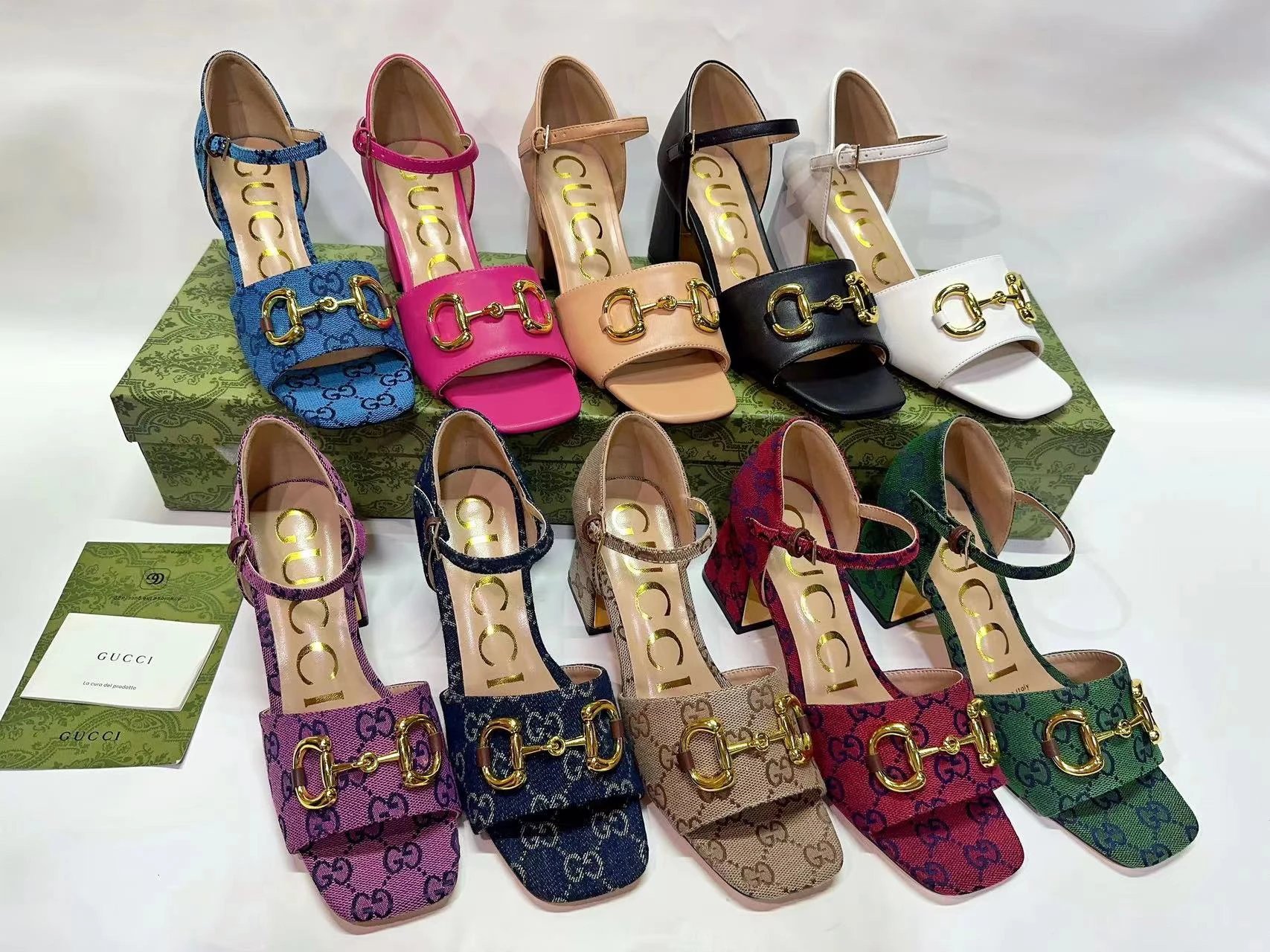 Gucci Women Block Heel Sandals Horsebit Open Toe
