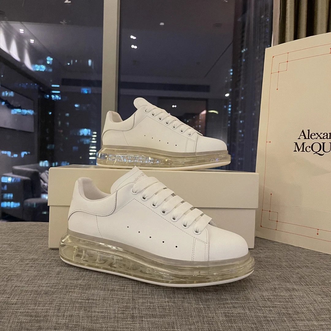 Alexander McQueen White Leather Transparent Sole Sneakers