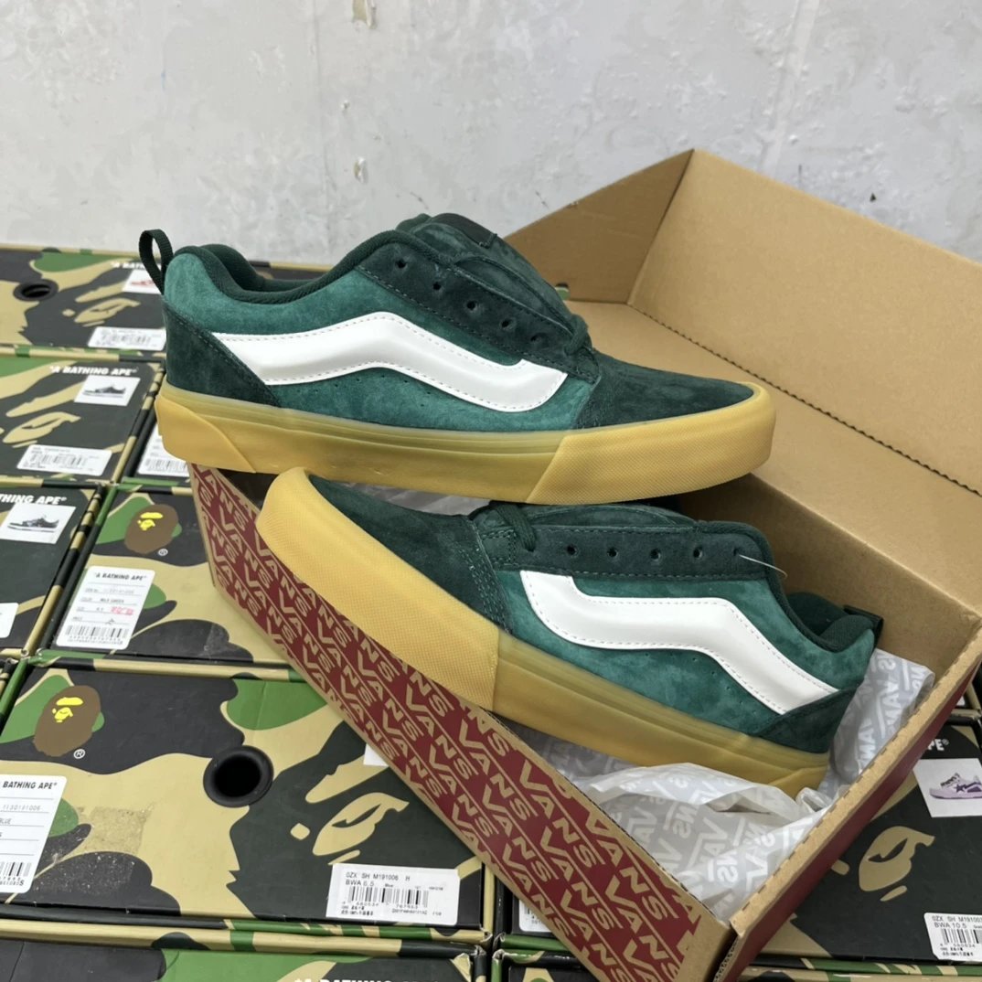 Vans Green Suede Skate Shoes White Stripe Gum Sole