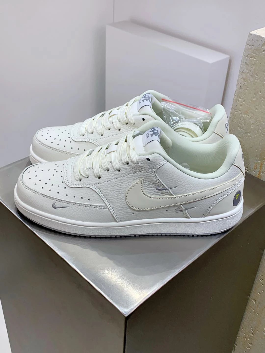 Bape White Leather Sneakers Casual Sport Shoes Men Women