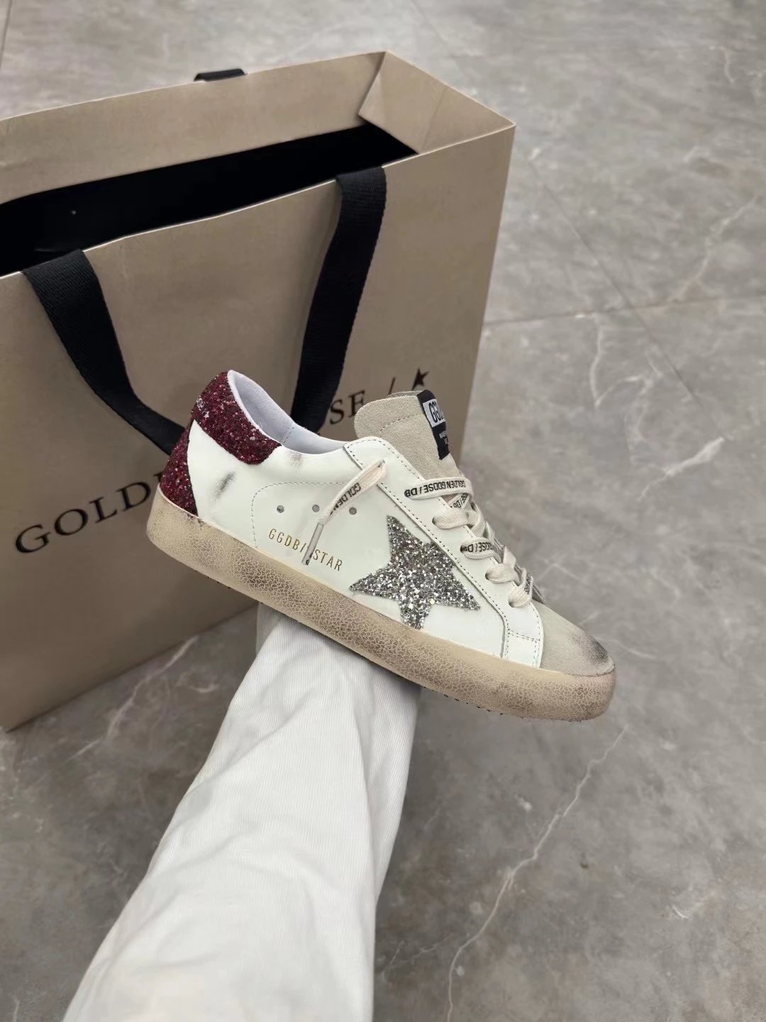 Golden Goose Glitter Star Red Heel Leather Sneakers