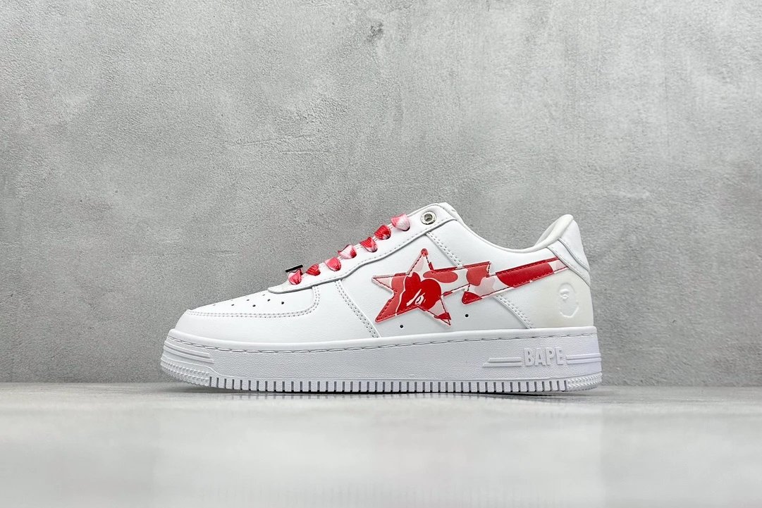 Bape White Red Camo Star Leather Sneakers