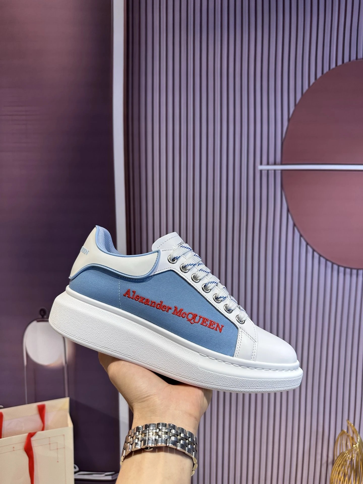 Alexander McQueen White Blue Oversized Sole Sneakers