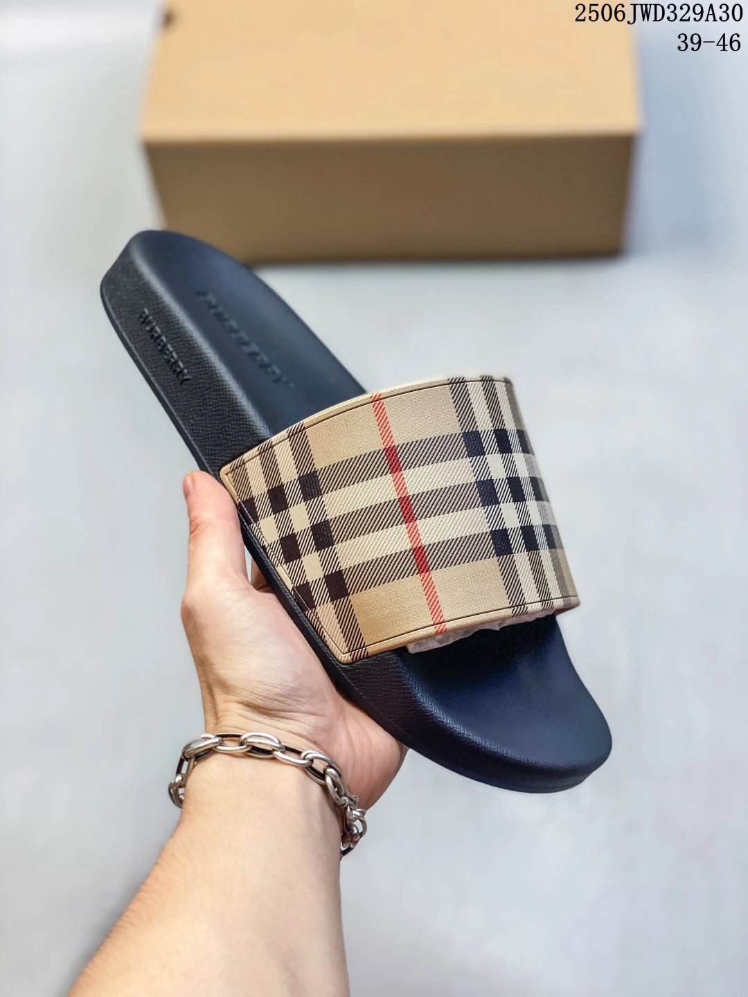 Burberry Men Check Slide Sandals Casual Luxury Shoes