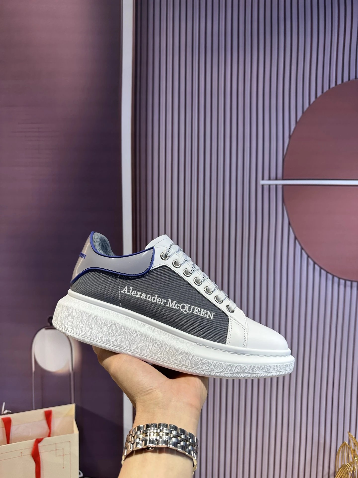 Alexander McQueen White Gray Leather Men's Sneakers