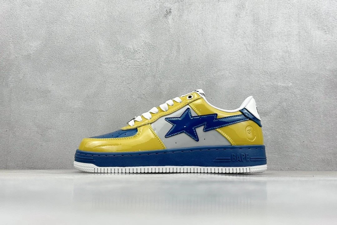 BAPE Men’s Colorblock Star Sneakers Yellow Blue Gray Shoes