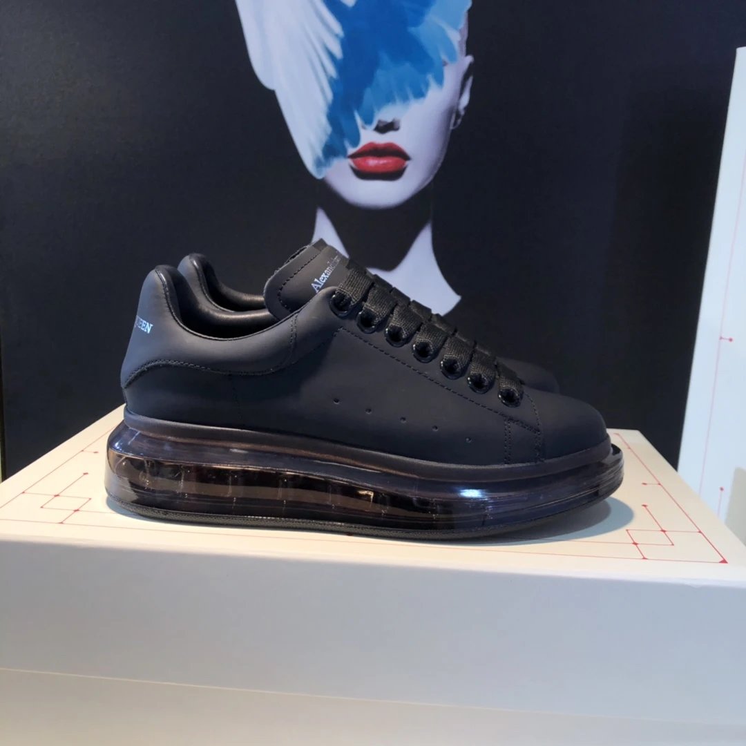 Alexander McQueen Black Leather Transparent Sole Sneakers
