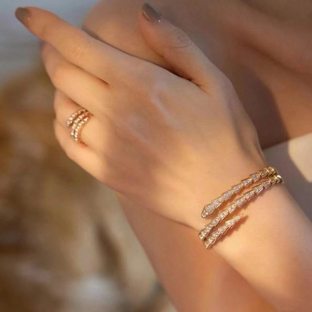Bvlgari Serpenti Rose Gold Diamond Bracelet Ring Set