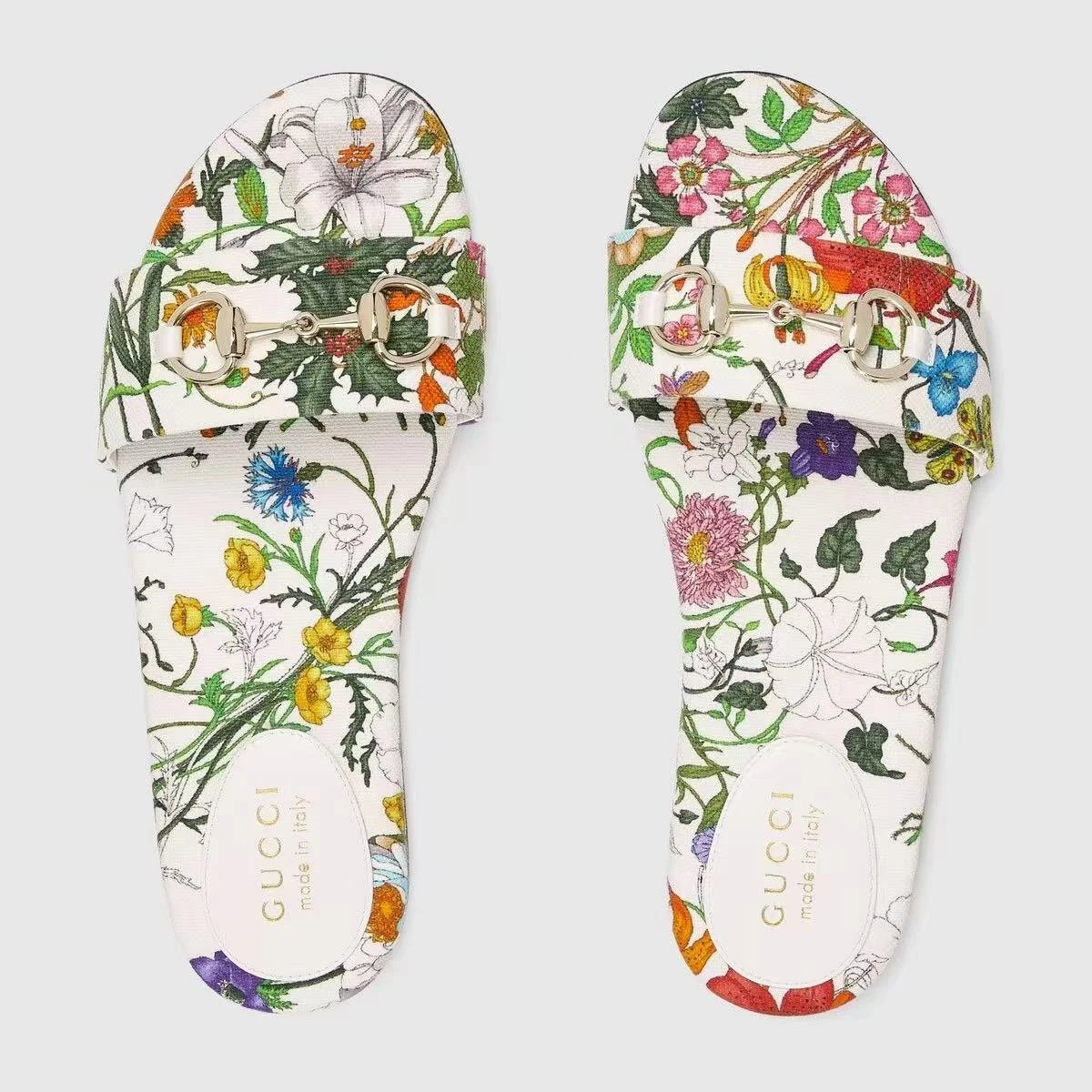 Gucci Floral Print Horsebit Slide Sandals Women Italy