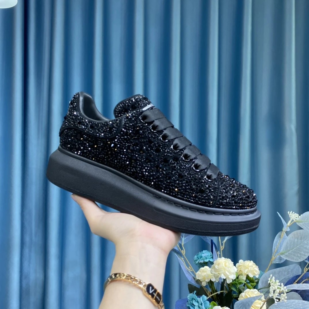 Alexander McQueen Black Crystal Rhinestone Platform Sneakers