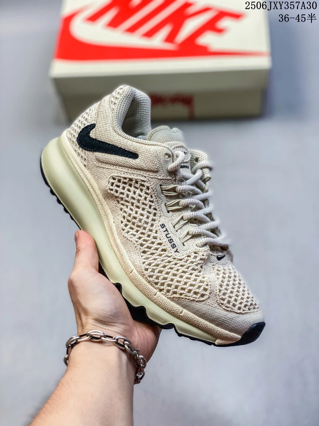 Nike Stussy Beige Mesh Running Shoes for Men Women