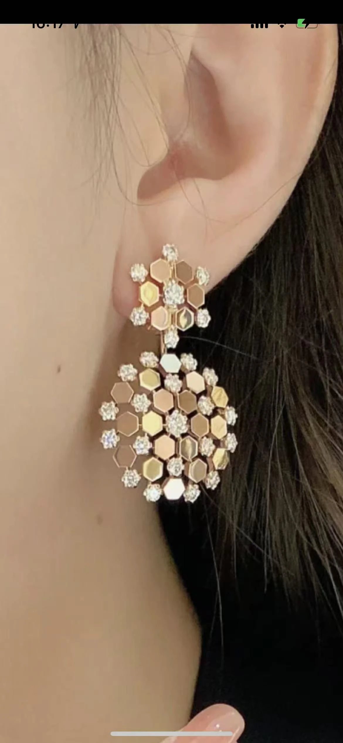 Chaumet Honeycomb Crystal Gold Drop Earrings