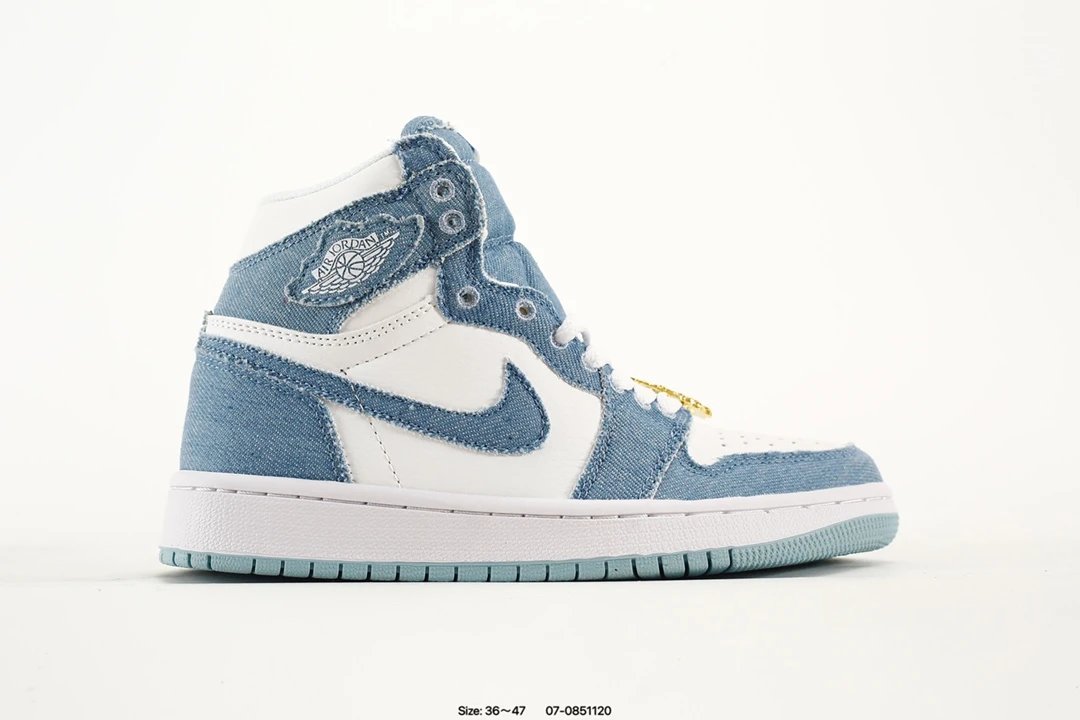 Air Jordan High Top Blue White Denim Sneakers