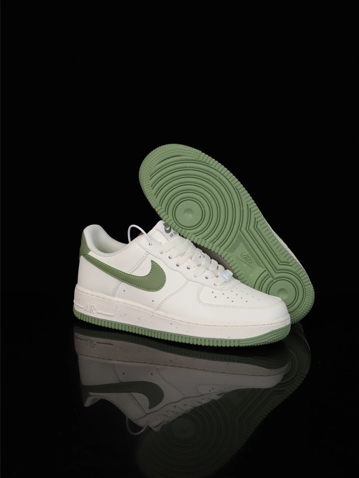 Nike Air Force 1 Low White Green Leather Sneakers