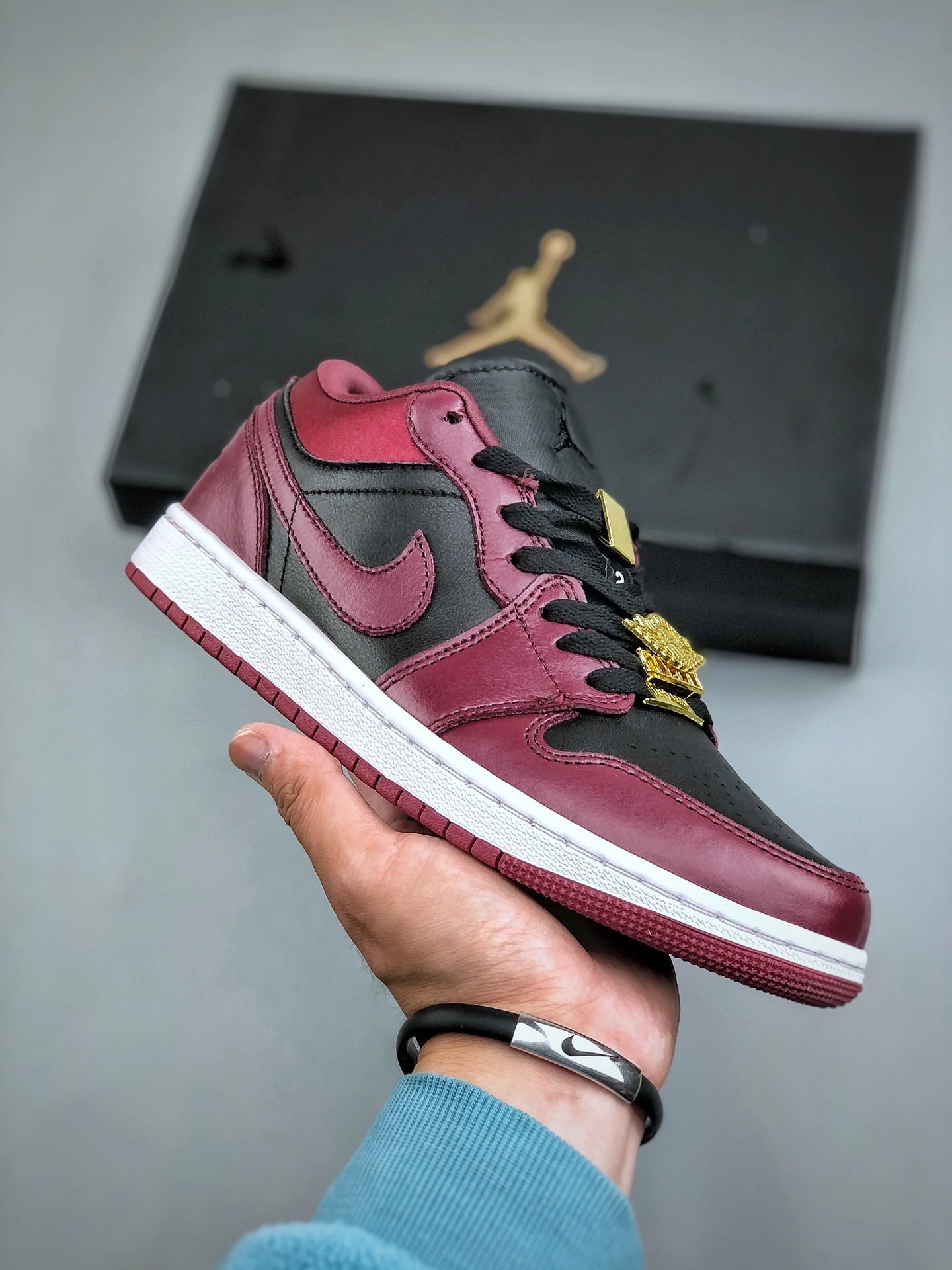 Air Jordan Low Black Maroon Leather Sneakers Shoes
