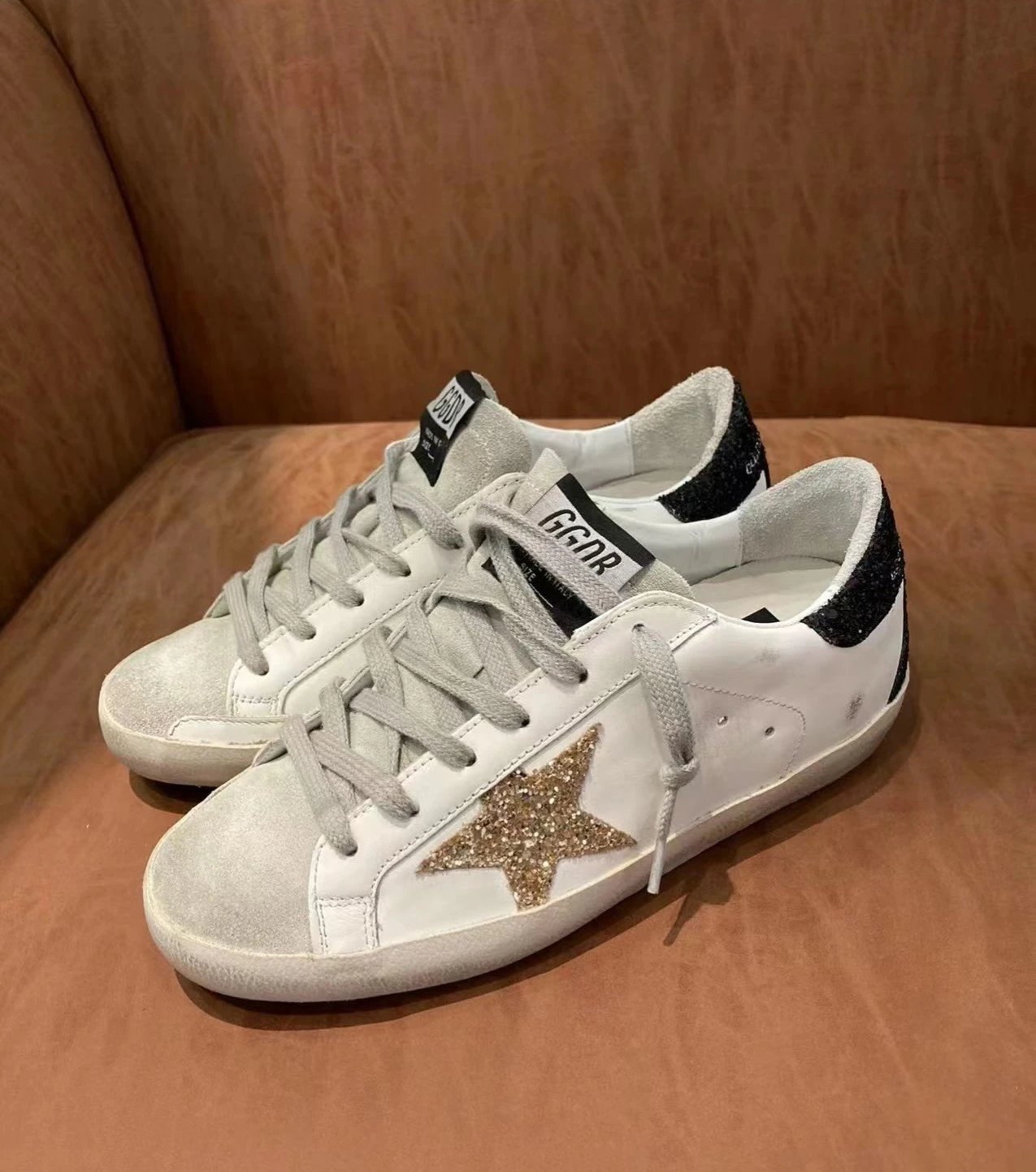 Golden Goose Glitter Star Distressed Leather Women Sneakers
