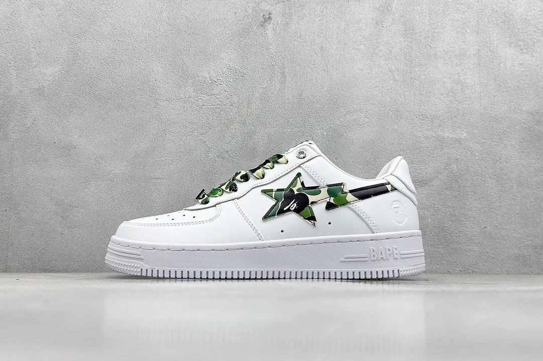 Bape White Leather Camo Star Sneakers