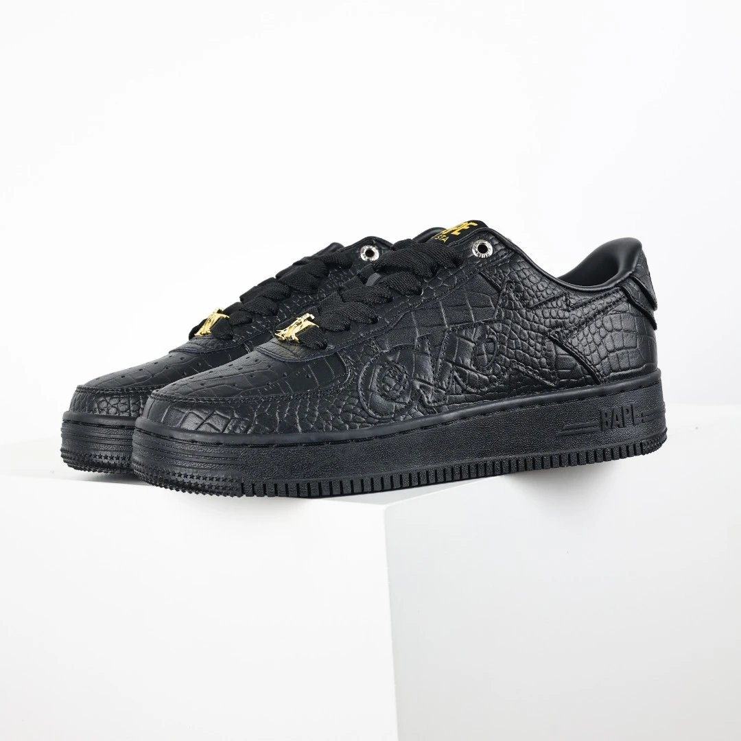 Bape Black Croc Pattern Premium Leather Sneakers