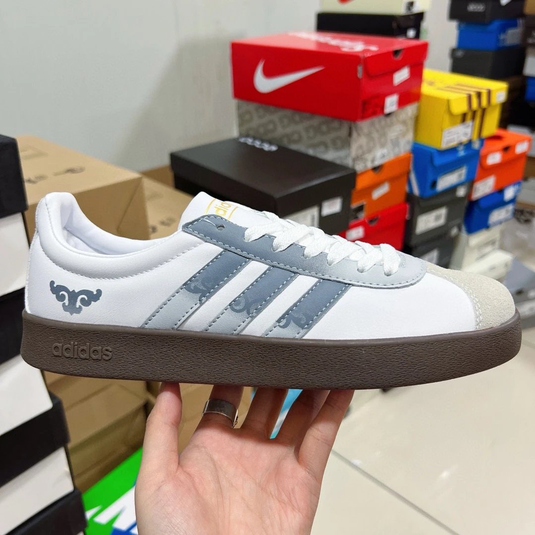 Adidas Classic White Gray Sneakers Brown Sole Shoes