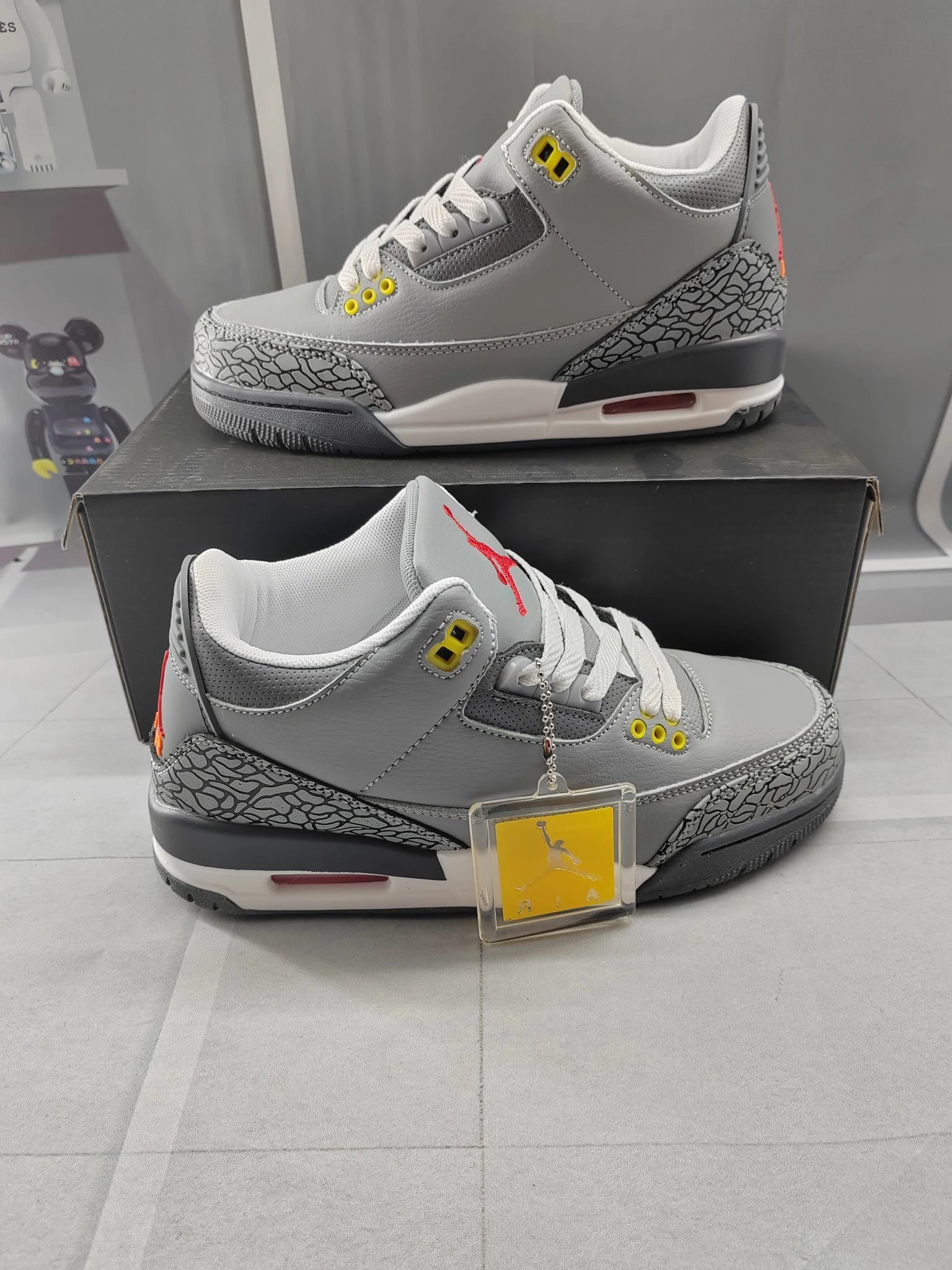 Air Jordan 3 Retro Grey Cement Leather Sneakers