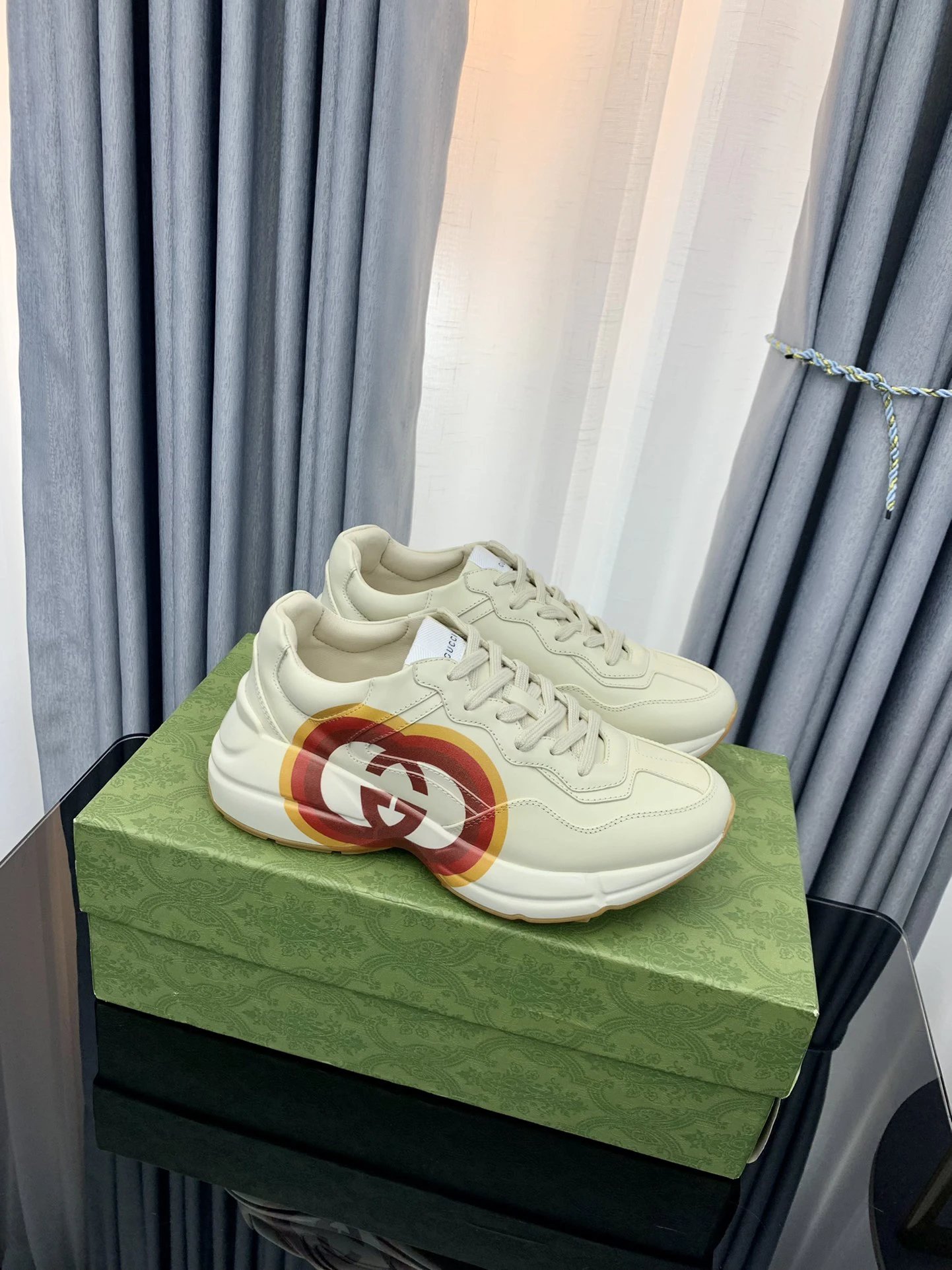 Gucci Beige Leather Men Sneakers Chunky Sole Shoes