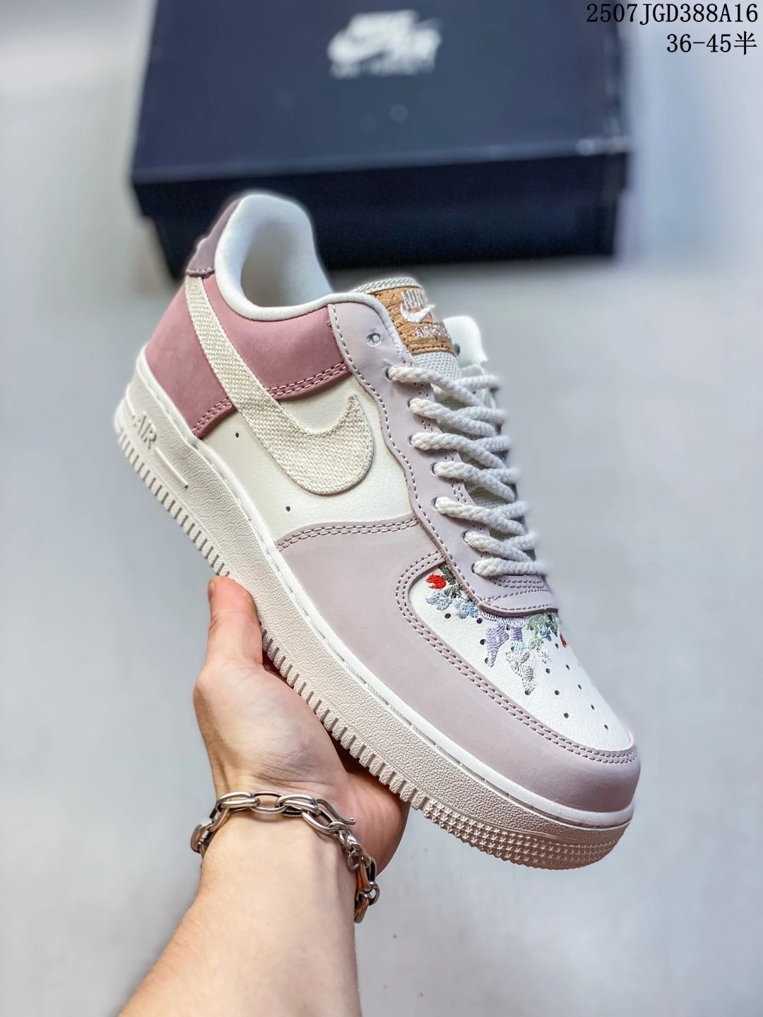 Nike Air Force 1 Pink Beige Floral Sneakers Women