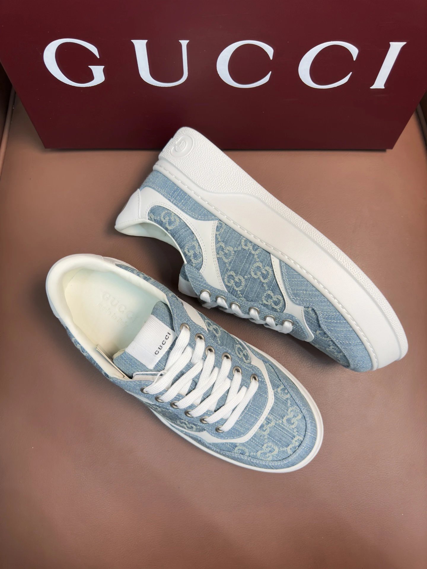 Gucci Denim GG Monogram Lace-Up Casual Sneakers
