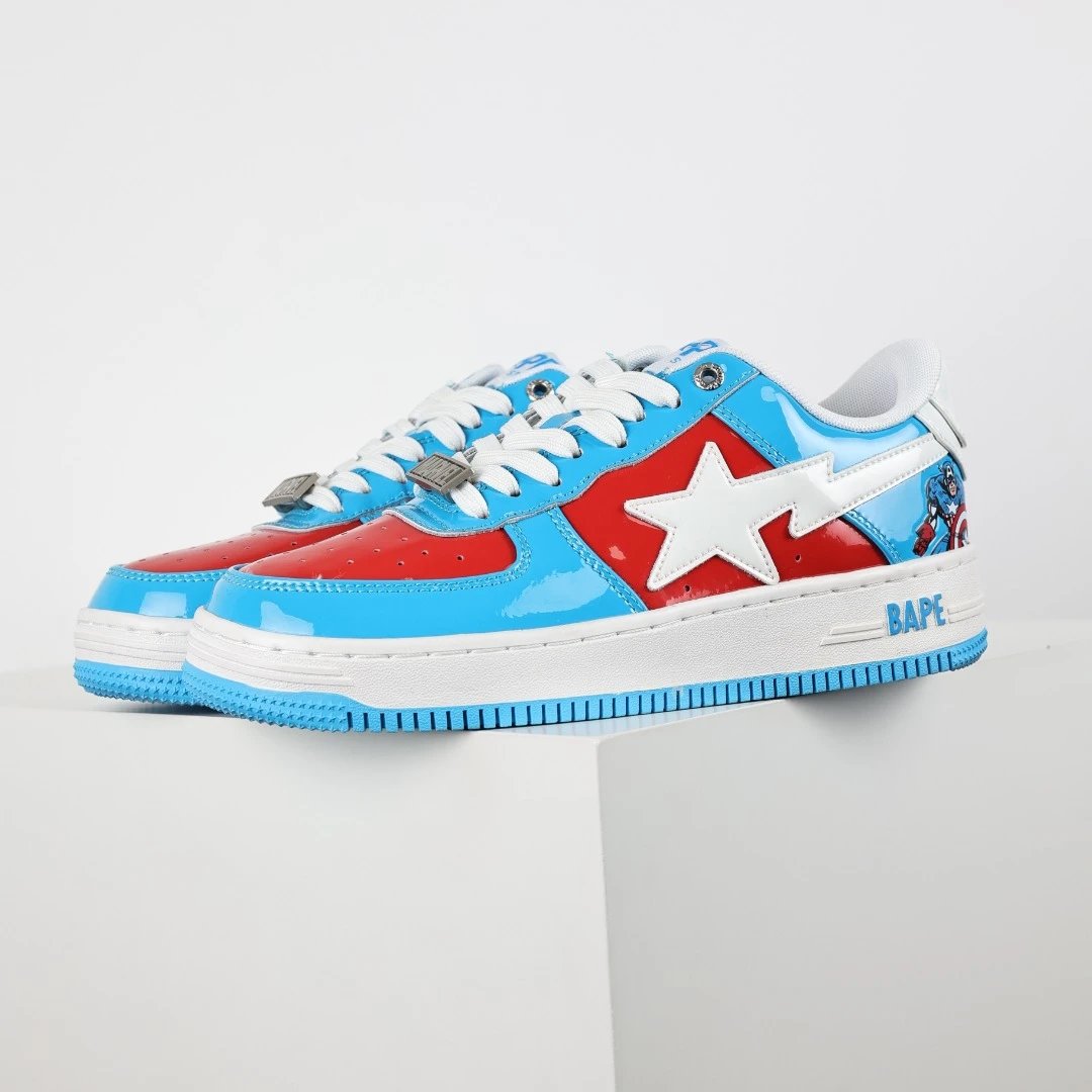 BAPE Red Blue Glossy Star Sneakers Shoes