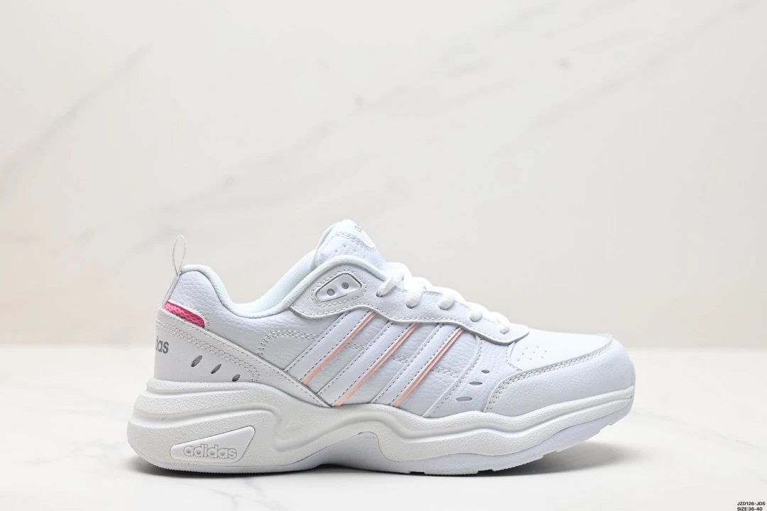 Adidas Women White Pink Stripe Running Shoes