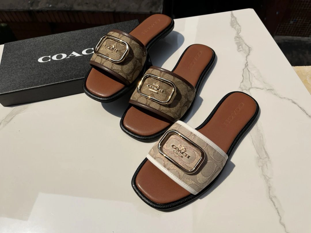 COACH Women Signature Slide Sandals Summer Flat Slippers