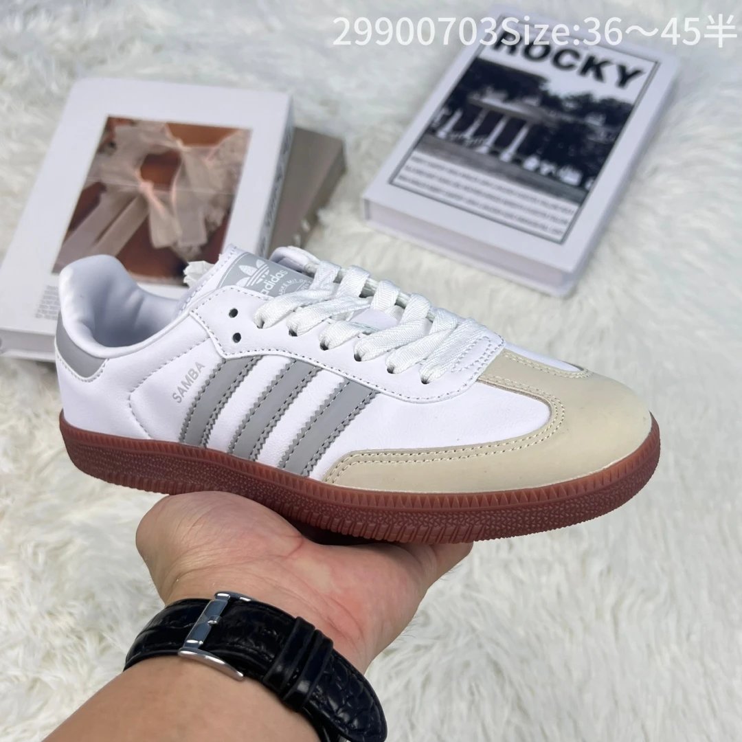 Adidas Samba Classic White Gray Leather Gum Sole Sneakers