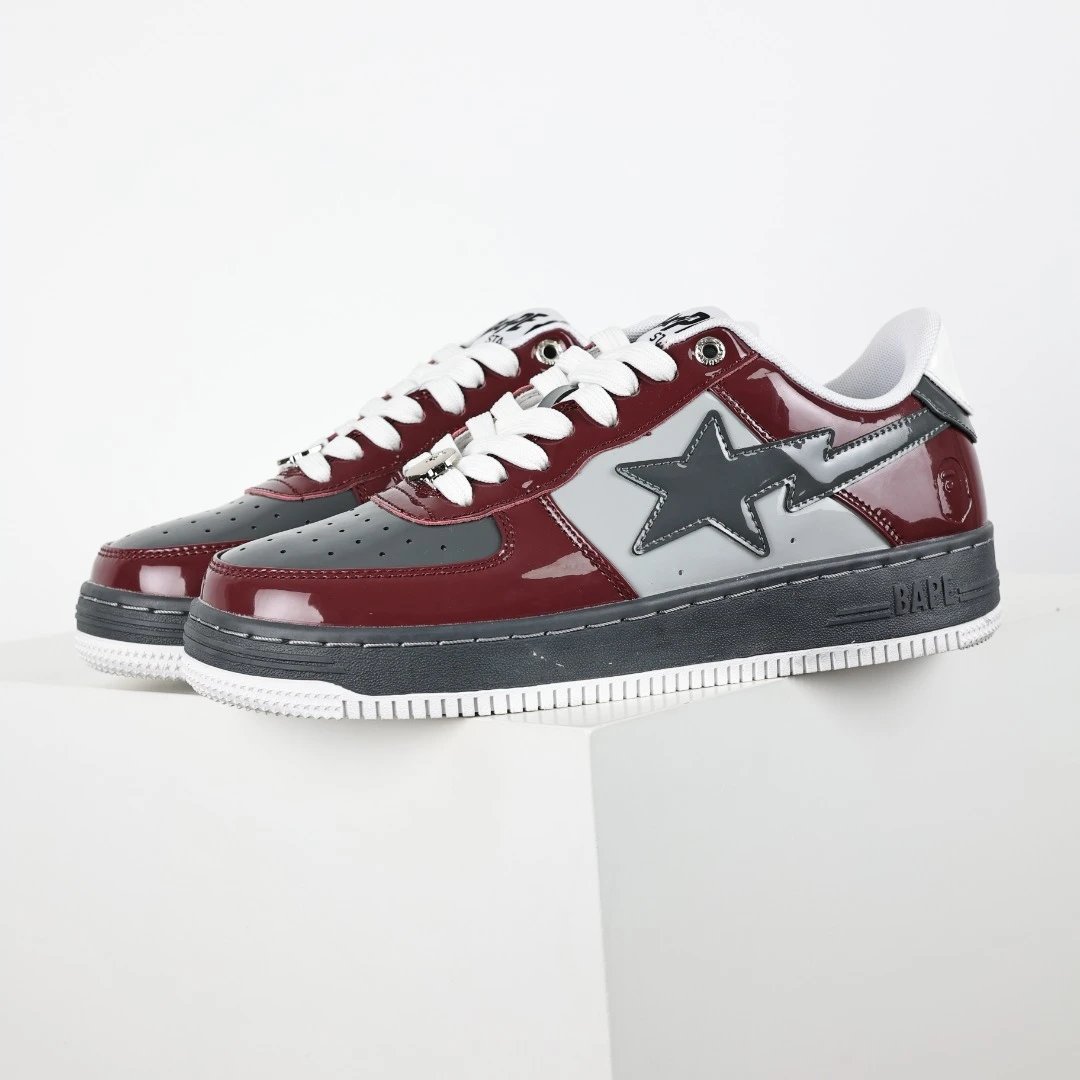 BAPE Burgundy Gray Star Sneakers Streetwear Shoes