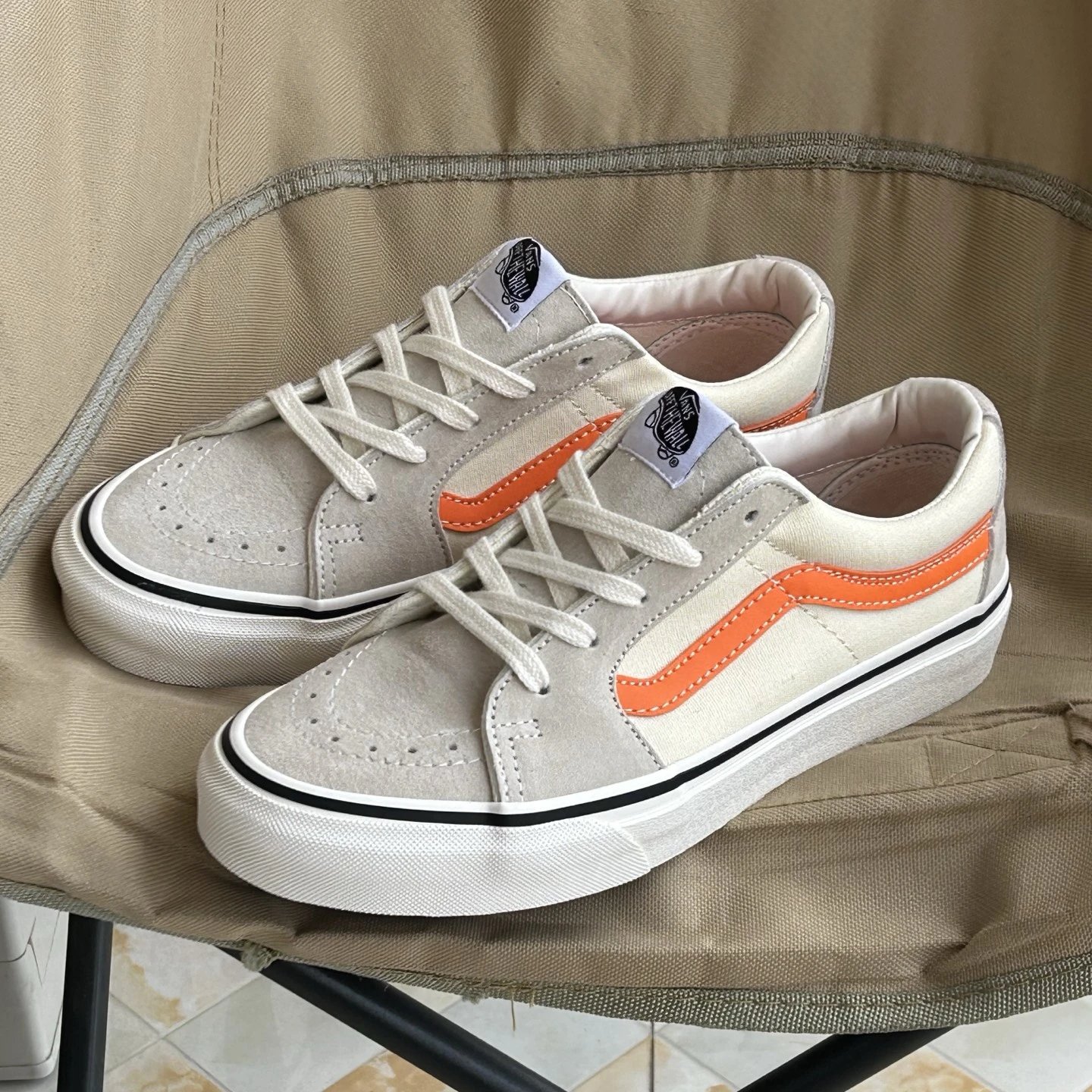 Vans Classic Beige Orange Stripe Skate Shoes