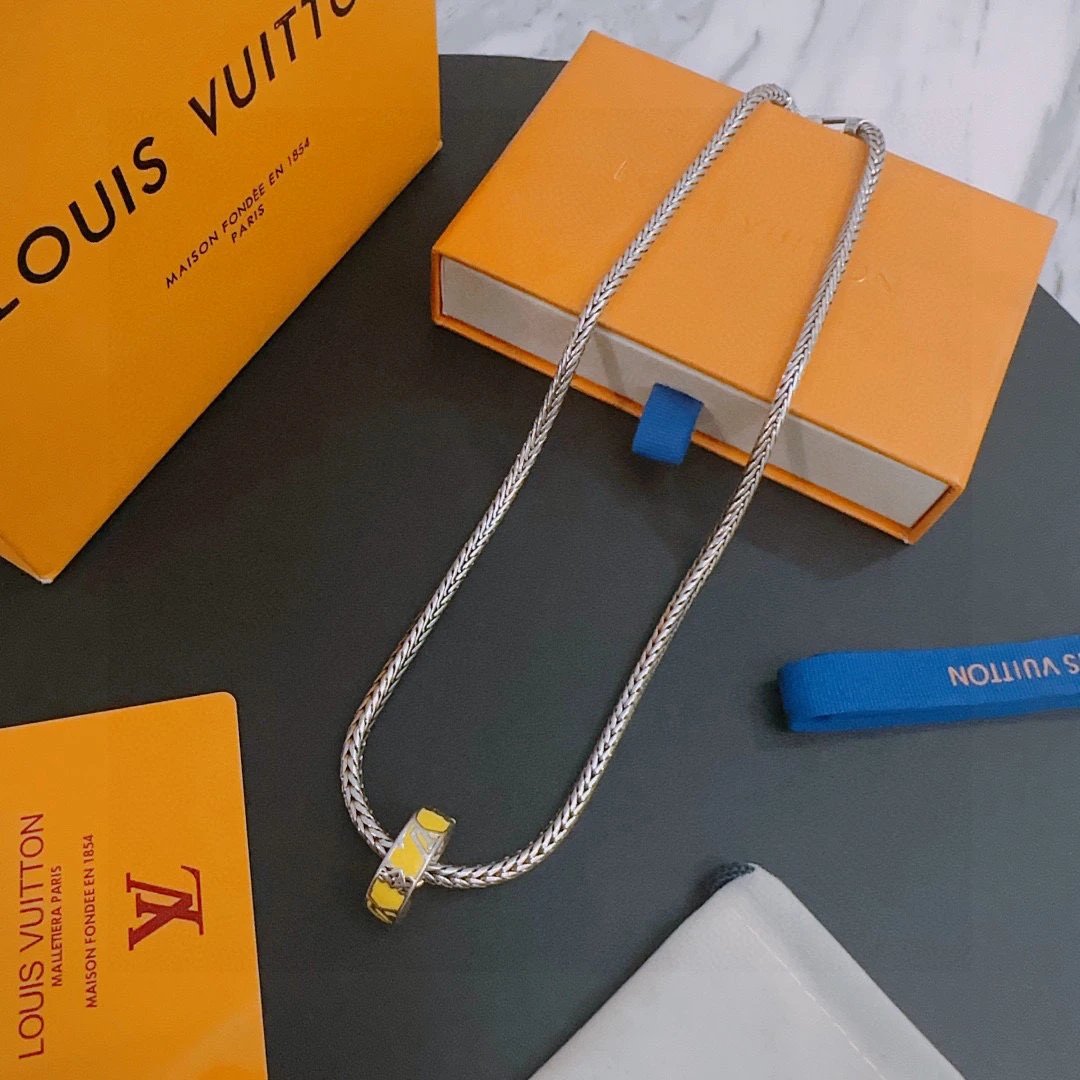 Louis Vuitton Silver Necklace Yellow Charm Jewelry